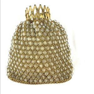 Vintage Gold Weave & Bead Beggar Bag Gate Expandable Evening Bag Purse Clutch